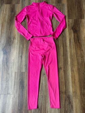 Hot Pink Two-Piece Active Set - Zip Jacket + High-Waist Leggings